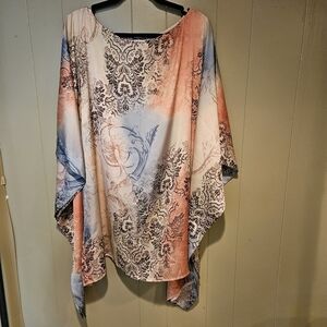 Newport News Elegant Ombre Damask Poncho Blouse | Size 18 | Flowy & Feminine